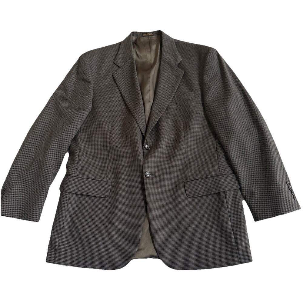 Mens Strafford 100% Wool Gray/Green/Blue Houndstooth Sport Coat Size 42R